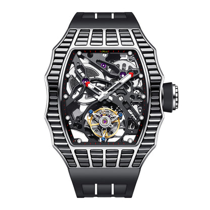 HAOFA TRAPEZOIDAL BLACK WHITE CRYSTAL AUTOMATIC TOURBILLON WATCH 2310