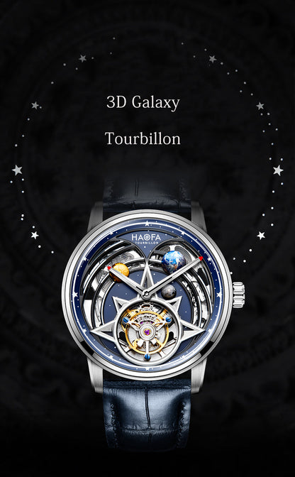 HAOFA 3D Galaxy Double Barrel Automatic Tourbillon (Gift Crystal Galaxy ball ) Model 2268
