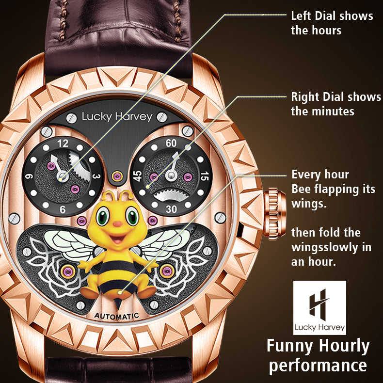 LUCKY HARVEY Bee Automatic Watch Round Shaped Case Luminous