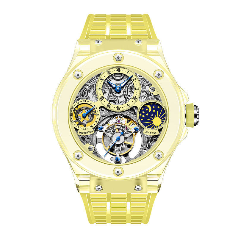 Haofa K9 Crystal Case Skeleton Tourbillon GMT Watch 2231 – ChinaWatchMall