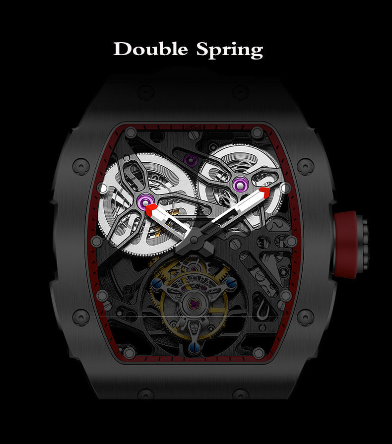 Haofa 1908 Automatic Tourbillon Double Spring 72 Hours Power Free Sprung Balance Wheel Wathces Rubber Strap Sapphire Mirror