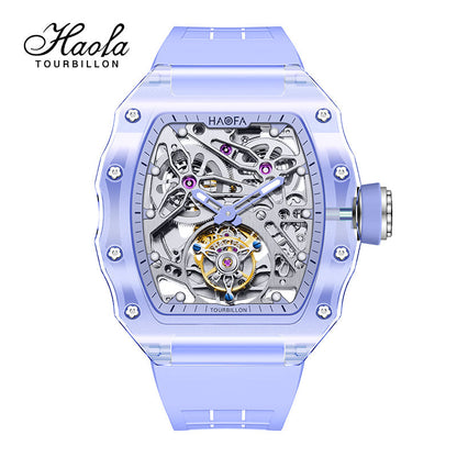 HAOFA K9 Color CRYSTAL CASE SKELETON Automatic TOURBILLON Double Barrel WATCH 2201-1