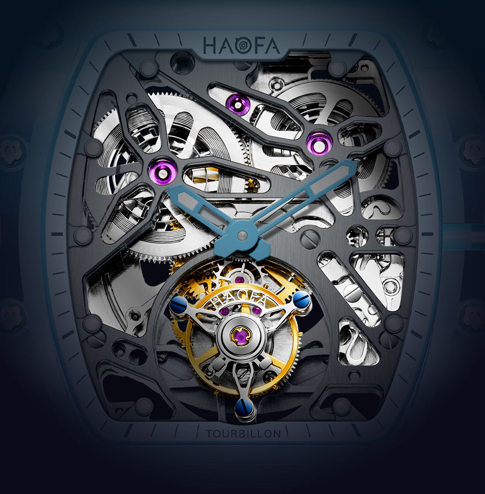 HAOFA K9 Color CRYSTAL CASE SKELETON Automatic TOURBILLON Double Barrel WATCH 2201-1