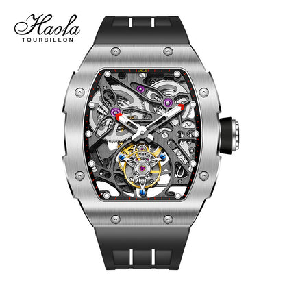 Haofa 1908 Automatic Tourbillon Double Spring 72 Hours Power Free Sprung Balance Wheel Wathces Rubber Strap Sapphire Mirror