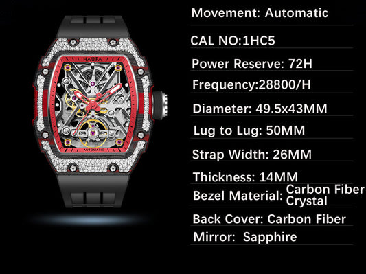 HAOFA Carbon Fiber and Crystal Bezel Automatic Movement 1989