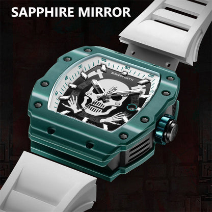 BONEST GATTI Carbon Fiber Titanium Alloy Automatic Skeleton Movement Barrel Shaped Case Luminous Skull GB9908