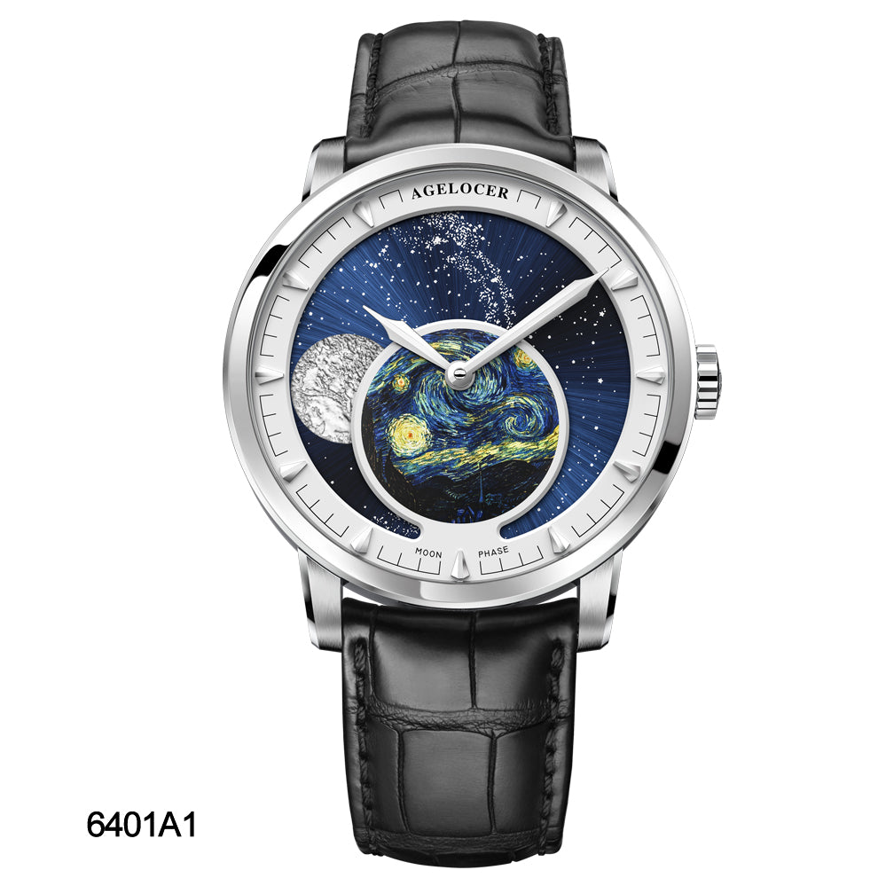 Automatic Moon Phase Watch Van Gogh Oil Painting Dial 6401