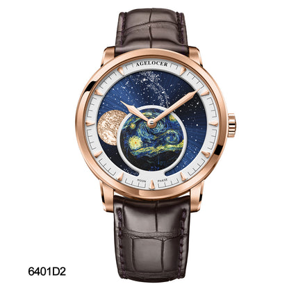 Automatic Moon Phase Watch Van Gogh Oil Painting Dial 6401