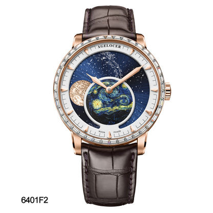 Automatic Moon Phase Watch Van Gogh Oil Painting Dial 6401