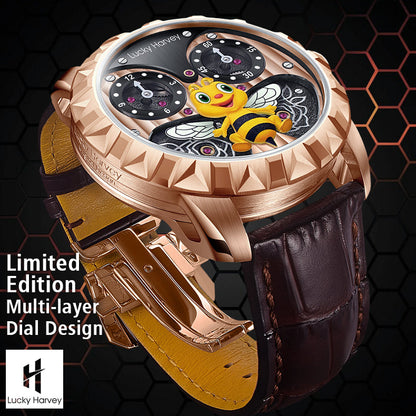 LUCKY HARVEY Bee Automatic Watch Round Shaped Case Luminous