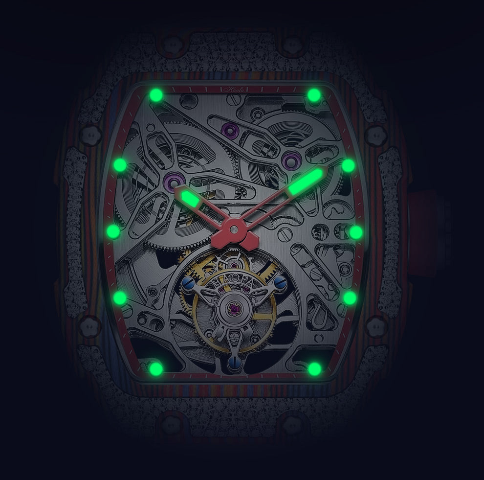 HAOFA Diamond Carbon Fiber Bezel Tourbillon Watch Twin-Spring Automatic Movement Watch 1901-3