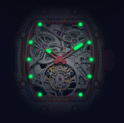 HAOFA Diamond Carbon Fiber Bezel Tourbillon Watch Twin-Spring Automatic Movement Watch 1901-3