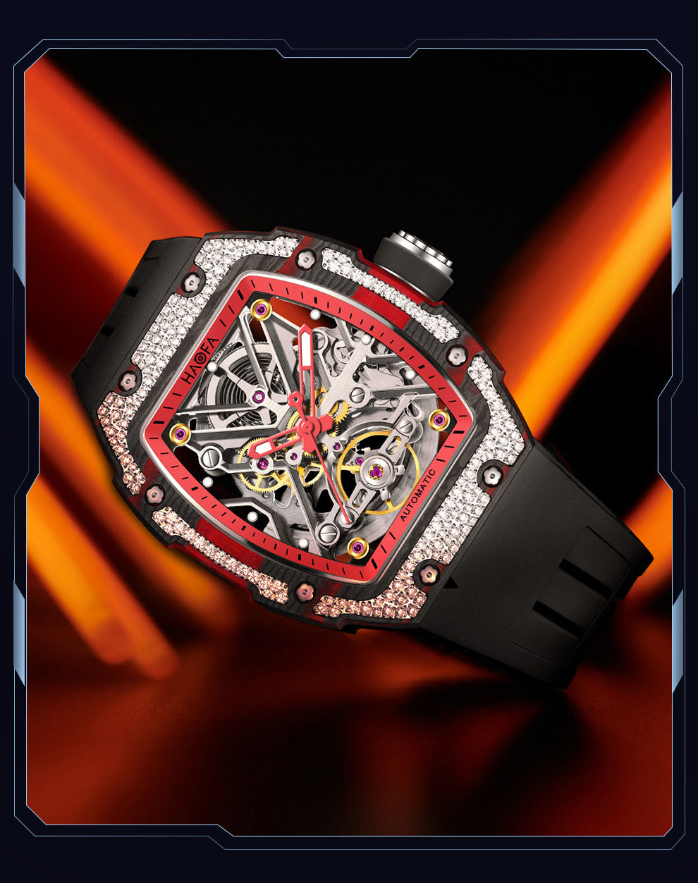 HAOFA Carbon Fiber and Crystal Bezel Automatic Movement 1989