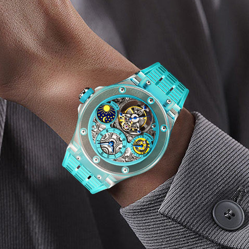 Haofa K9 Crystal Case Skeleton Tourbillon GMT Watch 2231 Haofa K9 Crystal Case Skeleton Tourbillon GMT Watch 2231