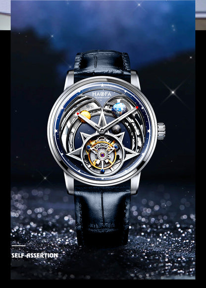 HAOFA 3D Galaxy Double Barrel Automatic Tourbillon (Gift Crystal Galaxy ball ) Model 2268