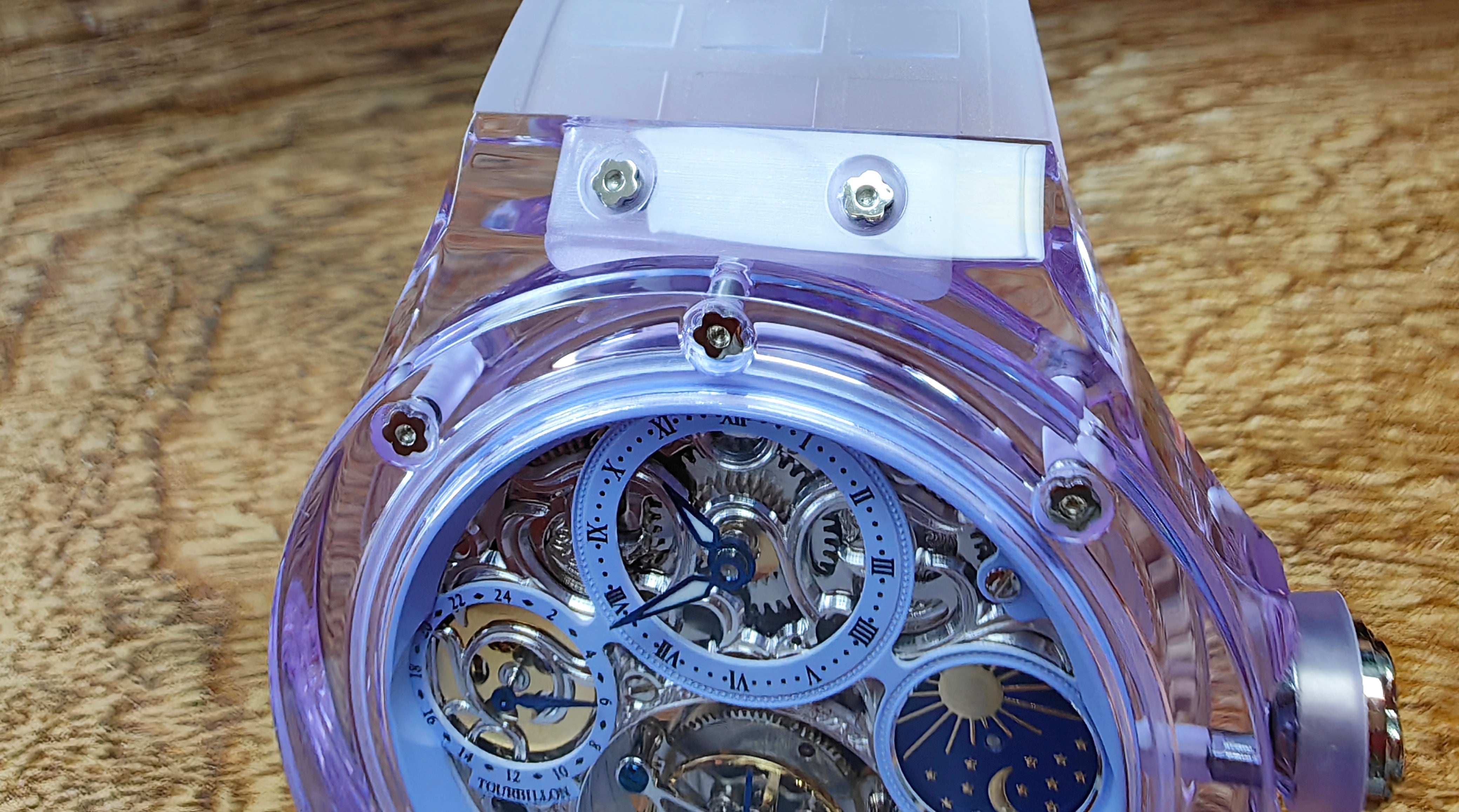 Haofa K9 Crystal Case Skeleton Tourbillon GMT Watch 2231 