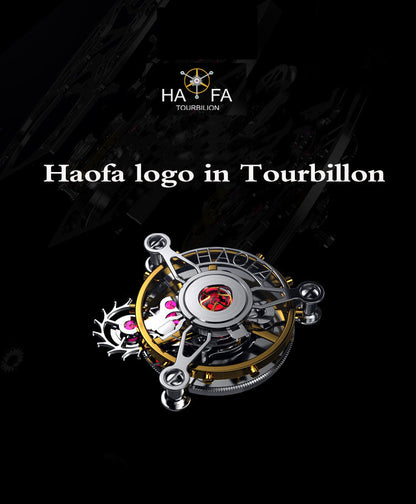 Haofa 1908 Automatic Tourbillon Double Spring 72 Hours Power Free Sprung Balance Wheel Wathces Rubber Strap Sapphire Mirror