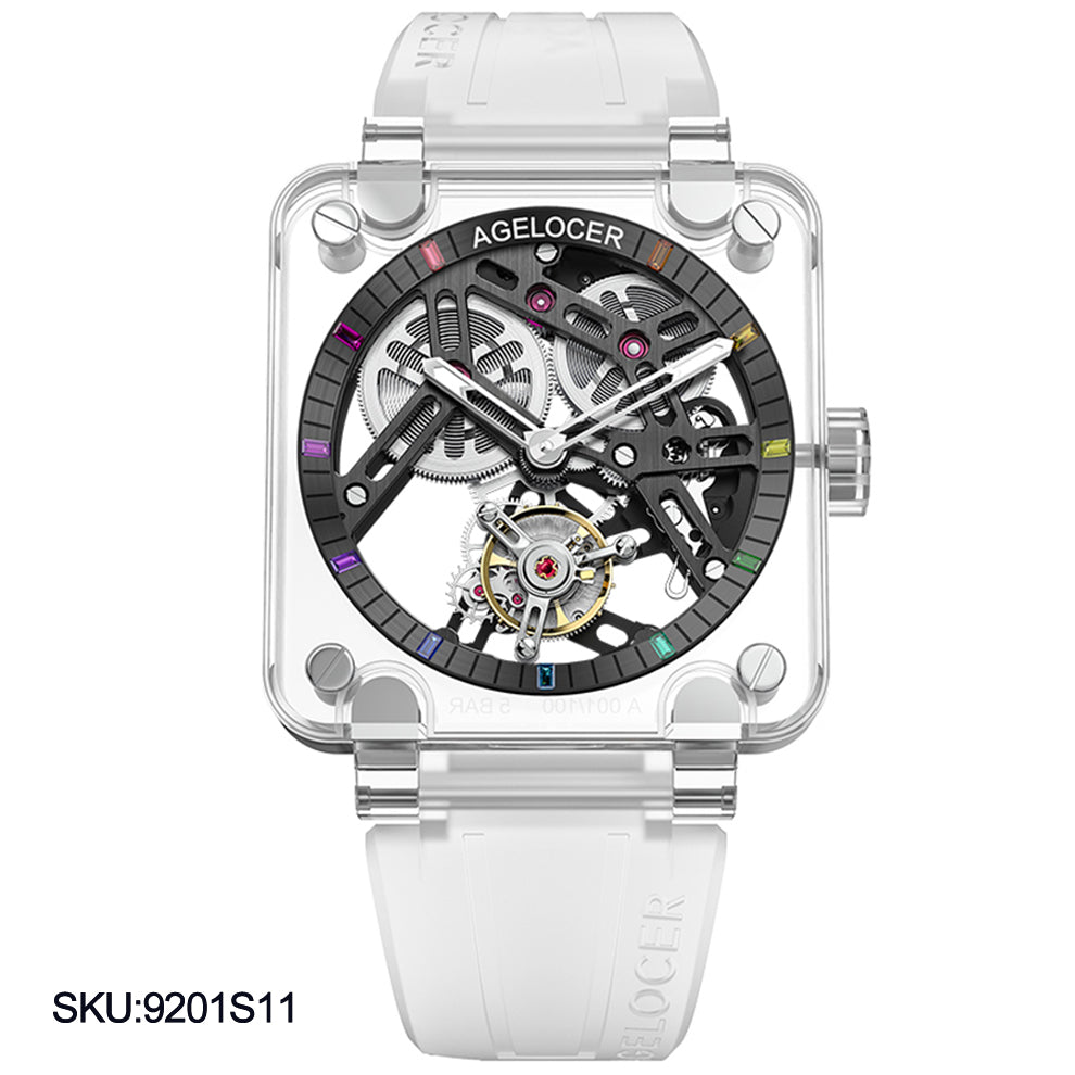 Luxury Skeleton Agelocer Sapphire Tourbillon Watch 9201 9204 Transparent Case Wirstwatches