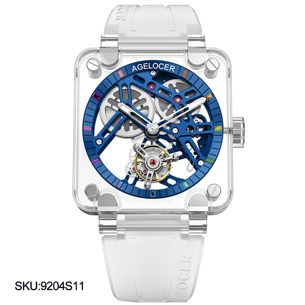 Luxury Skeleton Agelocer Sapphire Tourbillon Watch 9201 9204 Transparent Case Wirstwatches