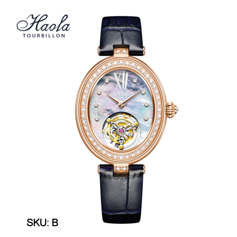 Haofa 2118 women lady Tourbillon watches Pearl dial mechanical watches  Luxury Sapphire oval  tourbillon movement