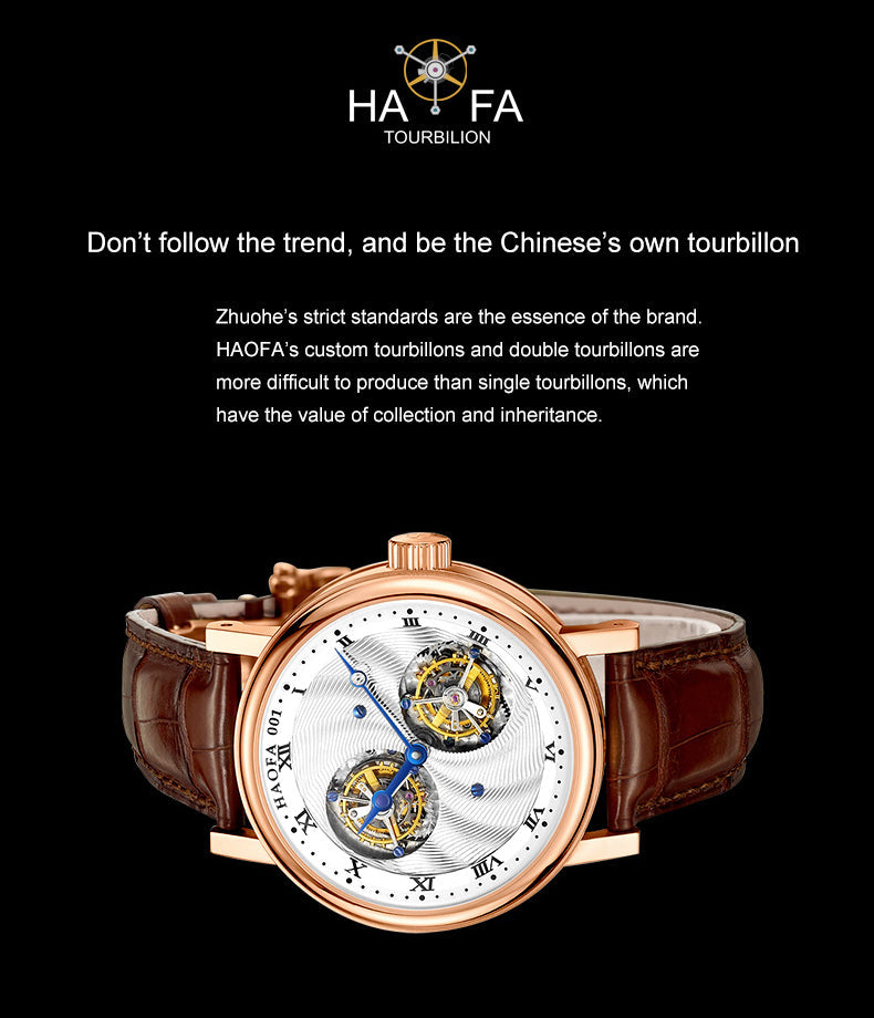 Hoafa Luxury Double Tourbillon And One Carrousel Flywheel Tourbillon Mechanical Watch For Men Sapphire 18K Real Gold  Mens Watch Limited Edition