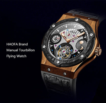 Haofa Tin Bronze Case Carbon Fiber Bezel Luxury GMT Tourbillon Power Reserve Display 1915T