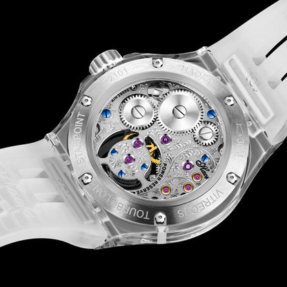 Haofa Crystal Case Skeleton Tourbillon GMT Watch 2101