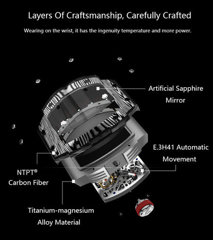 HAOFA Automatic Tourbillon Movement Free Sprung Balance Wheel 1901-1 Double Spring Carbon Fiber Bezel Titanium Magnesium