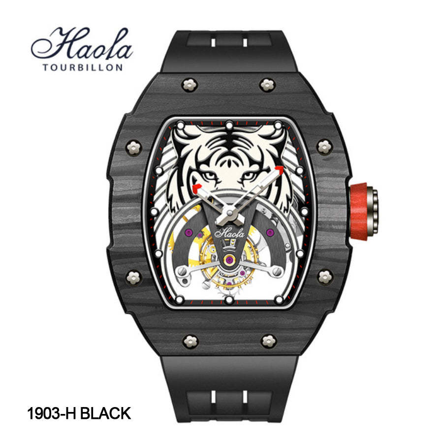 Haofa Luxury Tourbillon Mechanical Watch For Men Sapphire Carbon Fiber Flying Tourbillon Tiger 1903-H