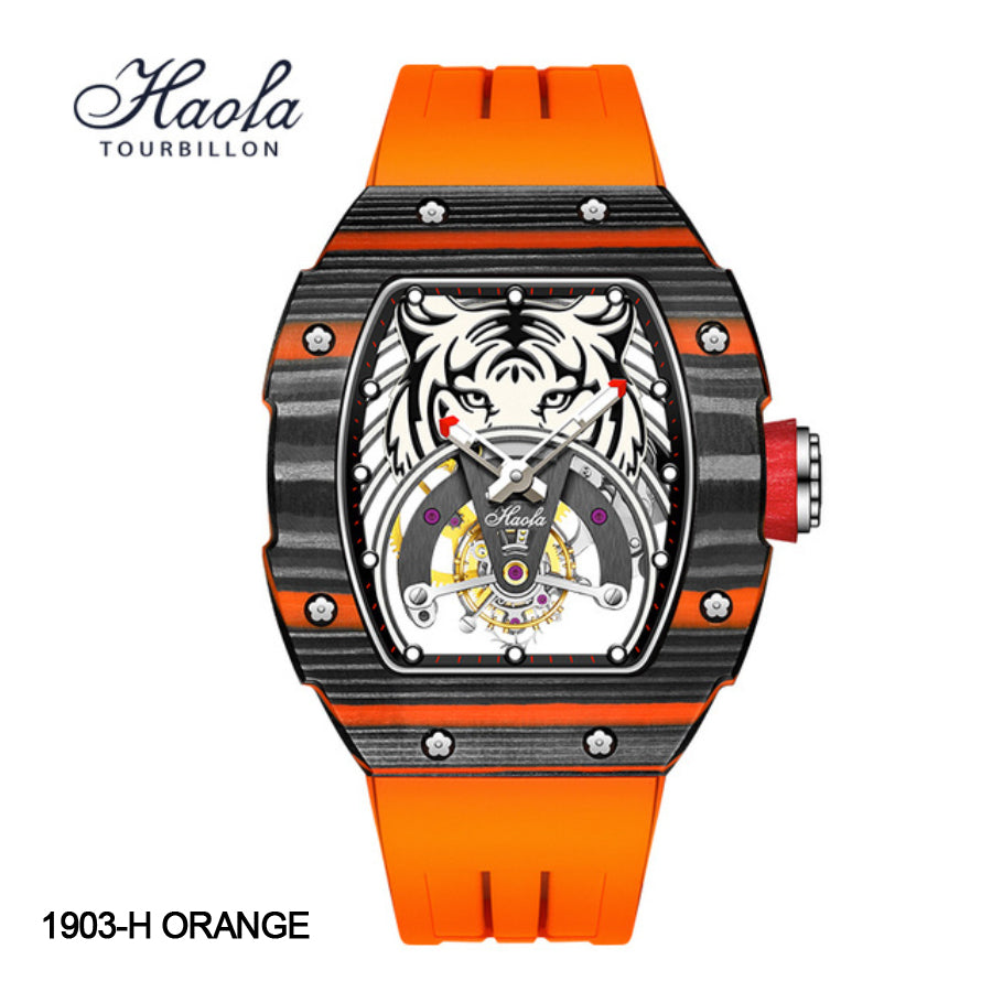 Haofa Luxury Tourbillon Mechanical Watch For Men Sapphire Carbon Fiber Flying Tourbillon Tiger 1903-H