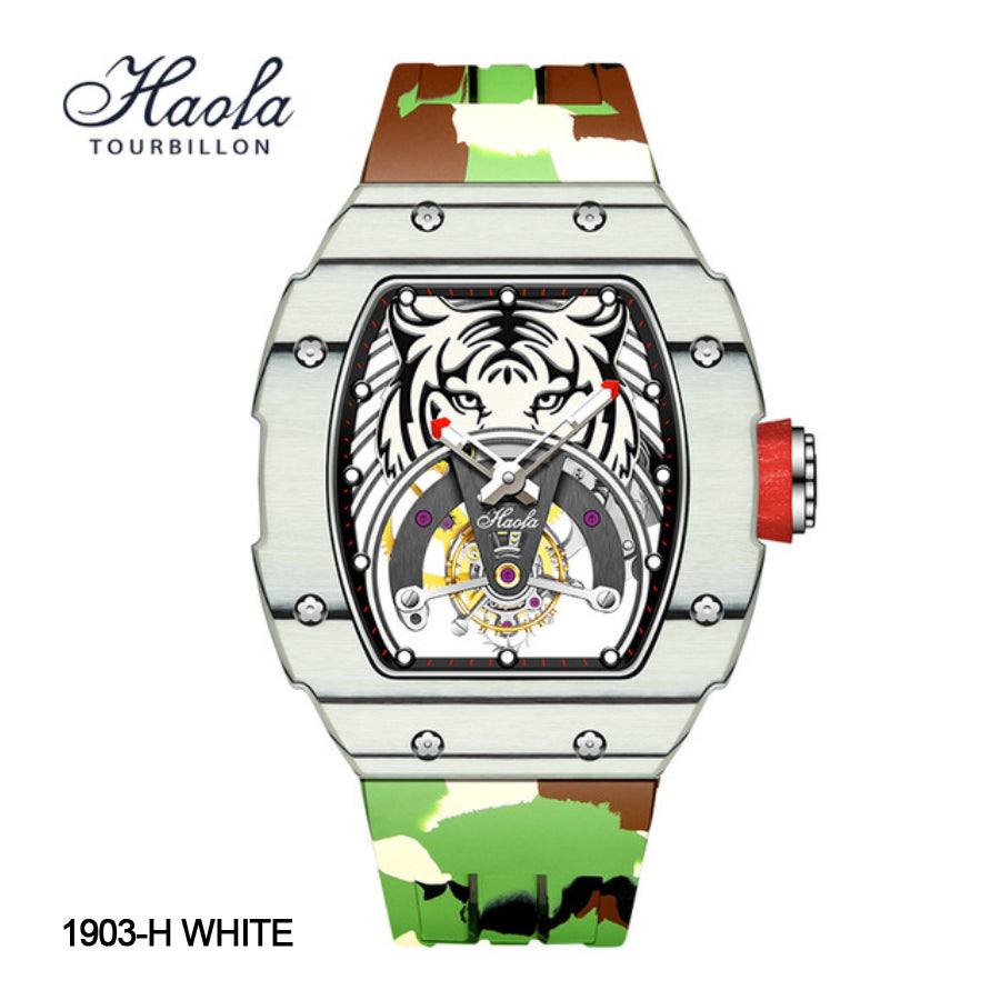 Haofa Luxury Tourbillon Mechanical Watch For Men Sapphire Carbon Fiber Flying Tourbillon Tiger 1903-H