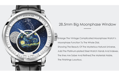 Automatic Moon Phase Watch Van Gogh Oil Painting Dial 6401