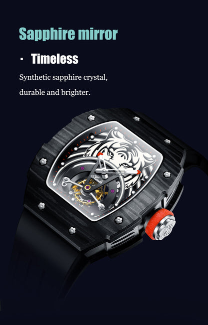 Haofa Luxury Tourbillon Mechanical Watch For Men Sapphire Carbon Fiber Flying Tourbillon Tiger 1903-H