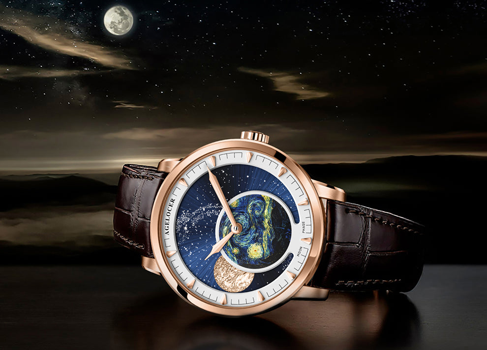 Automatic Moon Phase Watch Van Gogh Oil Painting Dial 6401